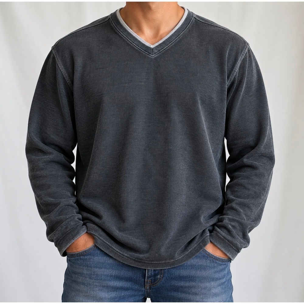 Old Navy V-Neck Thermal XXL Dark Gray Good Waffle Knit Long Sleeve Shirt